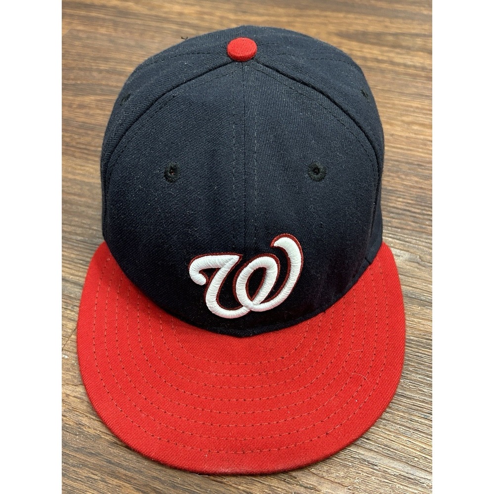 New Era 59fifty Washington Nationals Cap Hat Size 7 3/8 58.7 CM Black Red